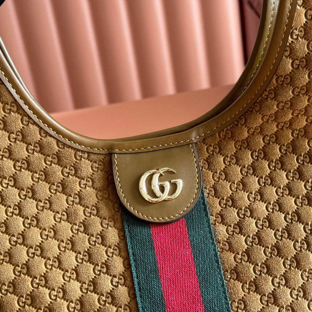 GUCCI 25S GIGLIO LARGE TOTE BAG 25 CM IN BROWN CANVAS
